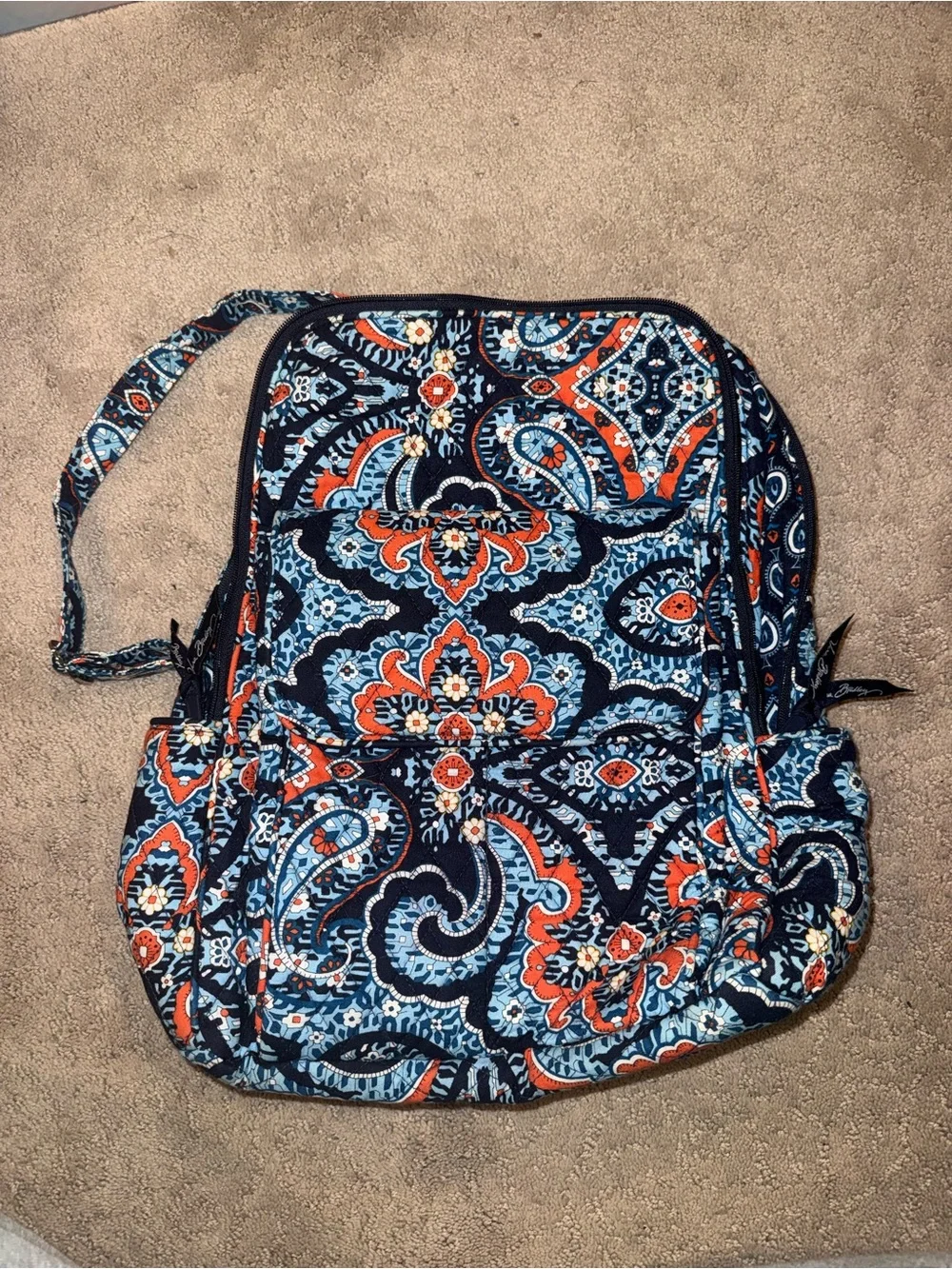 Vera Bradley Navy Paisley Quilted Daypack with Orange & Light Blue Accents